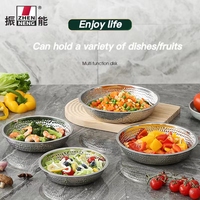 Zhenneng – Ensemble de plats et de plateaux de service ronds en acier inoxydable 304, écologiques, modernes et luxueux, pour la cuisine