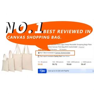 Bolsas de Compras Reutilizables Baratas con Logotipo Personalizado al por Mayor, Bolsas de Tela de Lona de Algodón Blancas Lisas, Personalización - Product Image 4