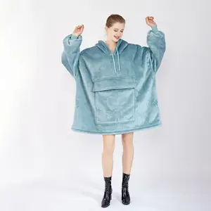 2024 vendita calda coperta da indossare Oversize Sherpa in pile grande felpa con cappuccio coperta per adulti donne ragazze adolescenti uomini adolescenti