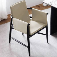 Chaise de salle à manger en cuir et bois massif noire avec accoudoirs, chaise de négociation pour café