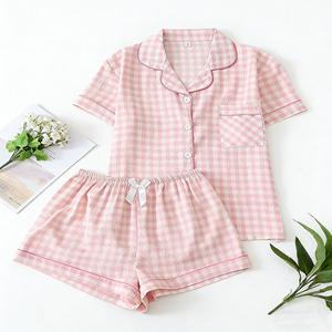 <span class=keywords><strong>Pigiama</strong></span> Corto a Quadretti Rosa per Ragazze, Abbigliamento da Casa di Alta Qualità, Morbido e Traspirante per l'Estate - Product Image 1