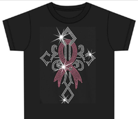 Transfert thermocollant motif Croix Gothique Religieuse avec Strass et Ruban Rose en Cristal
