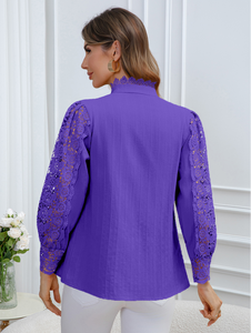 Chemisier décontracté en mousseline brodée unie à manches longues et dentelle grande taille Joyinspring Printemps/Été 2026 pour femme – En stock - Product Image 4