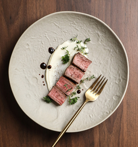 Plato Redondo <span class=keywords><strong>de</strong></span> Cerámica Hecho a Mano, Plato Plano para Cena, Plato para Filete Estilo Occidental, <span class=keywords><strong>Vajilla</strong></span> Premium para Restaurante, Cocina Casera, Comida Elegante - Product Image 4