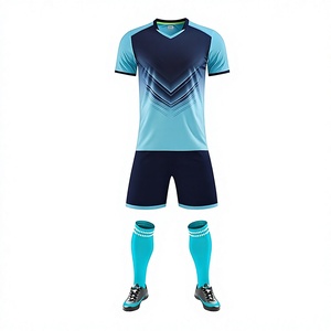 Ensemble de maillot de football personnalisé pour homme, grande taille, respirant, bleu marine, col en V, manches courtes, évacuation de l'humidité, polyester/coton - Product Image 1