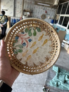 Hotsale Premium <b>Lacquerware</b> Round Rattan Woven Trays With Mother of Pearl Inlay Made in <b>Vietnam</b> - Product Image 2