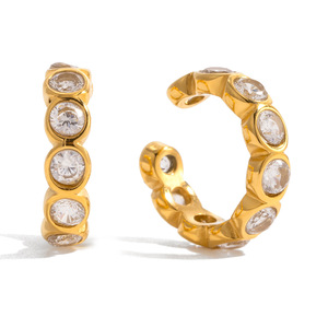 ต่างหูสไตล์คลาสสิค <span class=keywords><strong>JoJo</strong></span> สำหรับผู้หญิง รูปทรงเรขาคณิต ชุบทอง 18K บนสแตนเลสสตีล ประดับเพชรซิคอนสีขาวและหินธรรมชาติ เหมาะสำหรับใส่ทุกวัน - Product Image 6