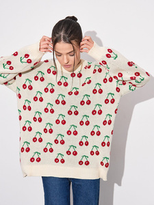 Automne <span class=keywords><strong>hiver</strong></span> pulls Femmes femmes pull <span class=keywords><strong>cerise</strong></span> imprimer doux coupe ample pull pull surdimensionné <span class=keywords><strong>d</strong></span>écontracté femmes pull tricoté - Product Image 2
