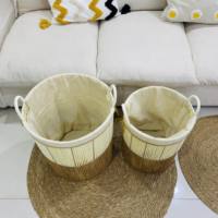 Panier à linge vintage avec corde en papier et cadre en métal - Écologique, durable et coloré