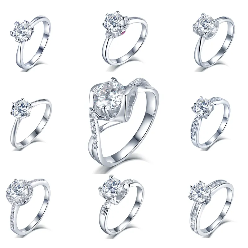 Anelli in argento Sterling di alta qualità S925 anelli Halo Moissanite diamante anelli di fidanzamento in argento per donna uomo