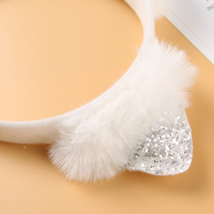 2020 Custom Fashion Party Baby Giral Hair Accessories Cute White Plush Cat Ear Headbands for Kids - Product Image 6