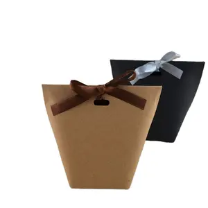 Bolsa de papel Kraft para decoración de fiestas de cumpleaños, caja de regalo de recuerdo de boda, con cinta, color blanco y negro