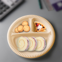 Assiette jetable biodégradable de 9 pouces à 3 compartiments pour micro-ondes, emballage alimentaire pour restaurants, fêtes et plats à emporter
