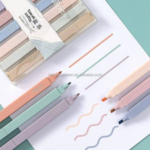 6 stylos surligneurs double face Macaron <span class=keywords><strong>Pastel</strong></span> avec pointe biseautée souple et pointe fine, sans bavure, pour étudiants - Product Image 1