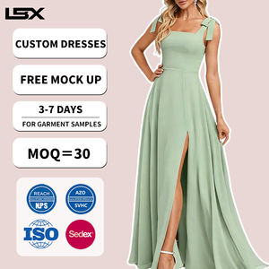 Vestidos <span class=keywords><strong>de</strong></span> <span class=keywords><strong>Dama</strong></span> <span class=keywords><strong>de</strong></span> <span class=keywords><strong>Honor</strong></span> Largos Personalizados en Tallas Grandes, Cuello Cuadrado, Tirantes con Lazo, Chifón, Corte en A - Product Image 1