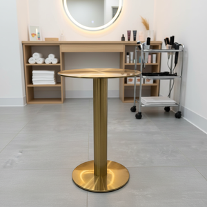 Mesa Auxiliar Moderna de Acero Inoxidable, Mesa Redonda Comercial, Soporte para Pedicura en Dorado para Salón de Belleza, Hogar, Hotel - Product Image 3