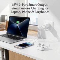 Cargador GaN de 65W con Certificación UL/FCC, Especificaciones Estadounidenses, con 2 Puertos USB-C/USB-A, PD 65W, Apto para Teléfonos Apple y Samsung, Adaptador de Corriente