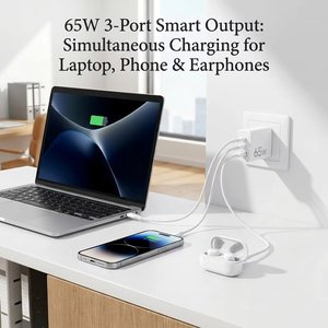 <span class=keywords><strong>Chargeur</strong></span> GaN 65W certifié UL/FCC, spécifications américaines, avec 2 ports USB-C/USB-A, PD 65W, adapté aux téléphones <span class=keywords><strong>Apple</strong></span> et Samsung, adaptateur secteur - Product Image 4