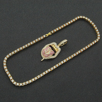 Collier pendentif langue dollar style hip-hop glacé, chaîne cubaine, bijoux bling style argent, unisexe, vente en gros