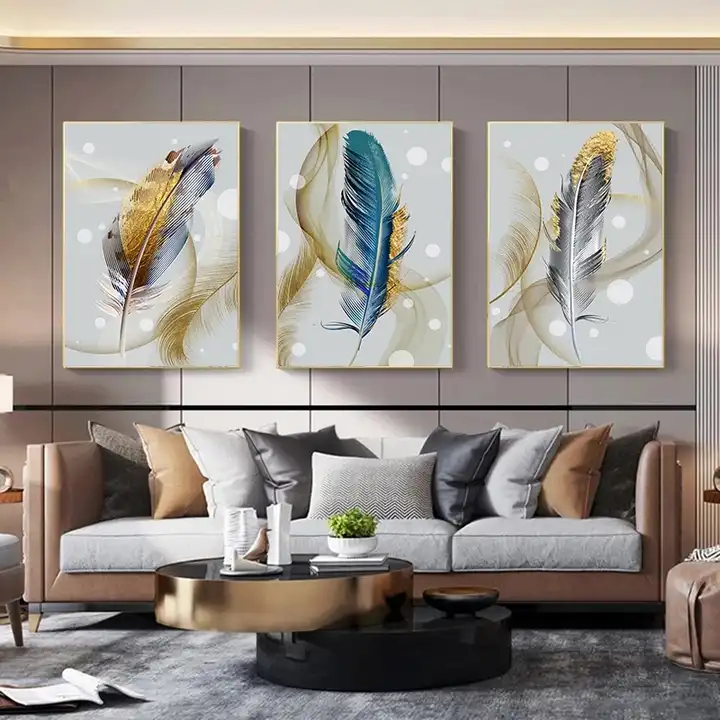 Gold Ribbon Feather Canvas Painting Wall Art Picture Abstract Luxury Poster  And Print For Home Decor Interior Living Room Design - Buy Gold Ribbon  Feather Canvas Painting Wall Art Picture Abstract Luxury