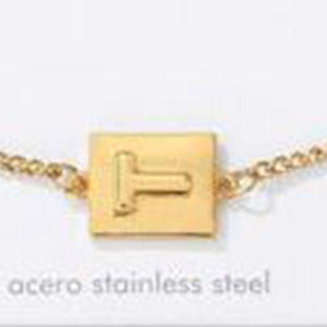 Bracciale in Acciaio Inossidabile con Lettera T 12x14cm Placcato Oro Charm alla Moda Regalo Unisex - Product Image 6