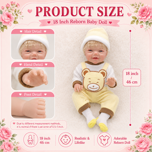 BAkwbwBY Muñeca <span class=keywords><strong>Reborn</strong></span> Realista de 18 Pulgadas con Cuerpo de Vinilo, Ropa de Oso Amarillo Sonriente, Muñeca Recién Nacida con <span class=keywords><strong>Pelo</strong></span> Rubio de <span class=keywords><strong>Mohair</strong></span> Injertado a Mano - Product Image 3