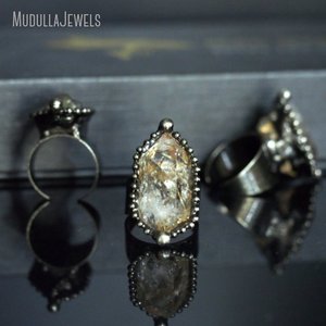 RM48852 Natural Raw Herkimer Diamond Adjustable Ring Gothic Witch Wicca <strong>Pagan</strong> Grunge Crystal Healing <strong>Jewelry</strong> - Product Image 2