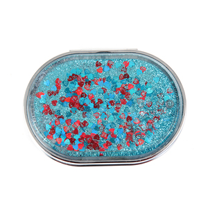 Espejo de Maquillaje Ovalado Estético con Arena Líquida Flotante, Espejo Cosmético de Bolsillo Plegable de Doble Cara con Cristal HD para Viaje, Logotipo Personalizado - Product Image 4