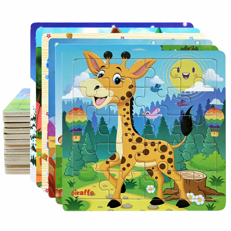 20 Stück Holz puzzle Cartoon Tiere Auto Brief Nummer Muster Puzzle Spiel Kinder Pädagogisches Lernspiel zeug für Kinder
