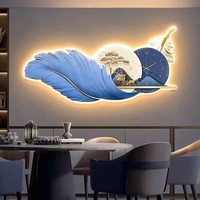 Lanskap seni Modern bulu dan rusa pemotongan uv kerajinan tangan Dinding LED rumah dengan Dekorasi jam untuk dekorasi dinding ruang tamu