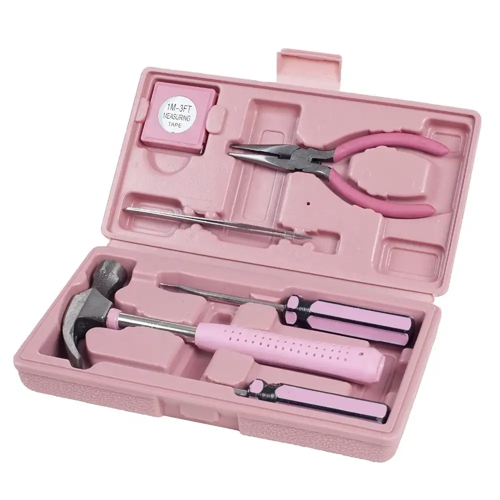 Promotional Tool in Pink Plastic Tool Box 6pcs House Mini Tool Set