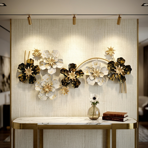 3D Metal <b>Flower</b> <b>Wall</b> Art Gold and Black Iron Modern Contemporary Botanical Theme Matte with Antique Gold Finish Indoor Wal - Product Image 1