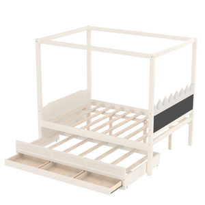 Modern Adjustable Full Platform <b>Bed</b> with Velvet Upholstered Headboard Twin Size Trundle 3 Drawers Princess Canopy <b>Bed</b> <b>Frame</b> - Product Image 6