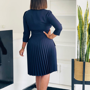 Nuevo Traje Midi Elegante de Moda Otoñal para Mujer, con Cuello Plisado, para Comercio Exterior, Color Sólido, Plisado, Casual, Liso - Product Image 2