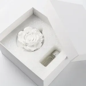 White Ceramic Peony Flower Shape Aromatherapy Gift Box Home Decoration Lasting Porcelain Fragrance Essential Oil Diffuser