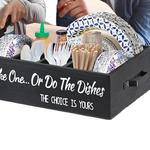 Cross-border wooden tableware <b>storage</b> and sorting <b>box</b> for <b>kitchen</b> and household tableware <b>storage</b> with handles, restaurant bar - Product Image 4
