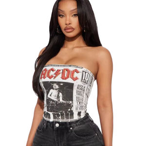 Peeqi FC1399 2025 New Fashion Strapless Women's Top Wholesale Sleeveless Corset with Rhinestones Letter Prints Stylish Short Top - Product Image 1