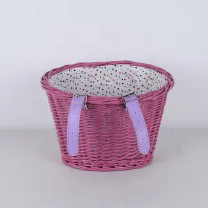 Panier de vélo en osier rose clair pour enfants, fournitures d'usine