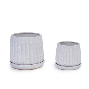 Juego de 2 macetas de cerámica esmaltada blanca de 6 y 8 pulgadas con diseño de bambú para orquídeas, para interiores y exteriores, para estantes y mesas - Product Image 3