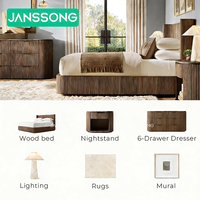 Juego de Cama de Madera para Dormitorio, Estructura de Cama, Mesa de Noche, Combinación para Habitación de Resort, Muebles de Dormitorio de Hotel, Juego de Muebles de Dormitorio de Villa, Cama Doble