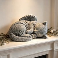 Statue en résine de chat ange endormi avec des ailes, figurine commémorative pour animaux de compagnie, ornement de jardin, sculpture de chat en finition pierre grise pour la décoration