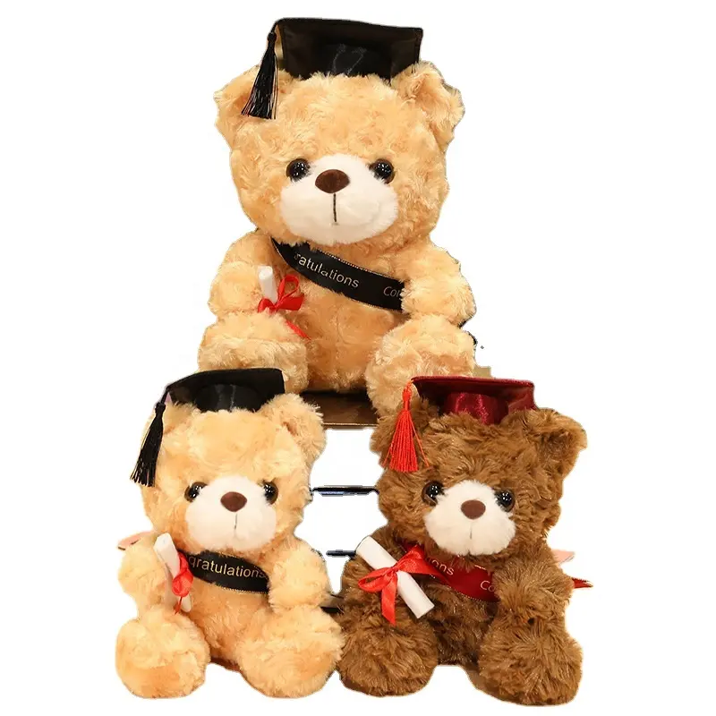 Brown Bear Plush Toy With Hat Soft Plush Small Graduation Teddy Bear