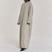 Nouvelle Abaya Grise Oversize Personnalisée pour Femme, Robe Longue Décontractée Islamique à Épaules Tombantes et Manches Longues pour l'Aïd