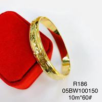 Bijoux Xuping Bague Jonc Plaqué Or 24 Carats Arabe, Bracelet Jonc en Or Simple Design de Dubaï en Gros pour Femmes