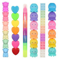 Surligneurs Fluorescents Empilables DIY en Forme de Cœur Animal Mignon Kawaii, Papeterie Couleurs Macron, Lot de 5-6 Couleurs, Pinceau à Bout Pointu