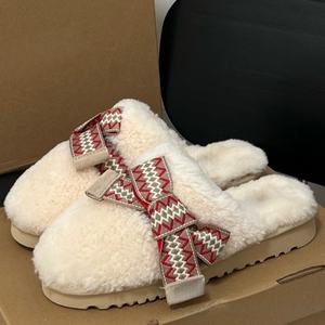 Chaussons UGGs tendance, avec un grand nœud en laine bouclée, confortables et chauds, pour femmes, avec fonction de massage - Product Image 1