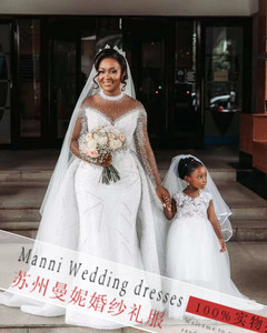 Nuevo Vestido de Novia 2025 para Comercio Exterior, Vestido de Novia Africana con Cola de Pez Desmontable y Manga Larga, Personalizable - Product Image 1