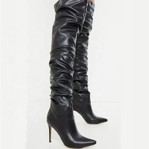 Big Size Loose Pleated Upper Fashion Thigh High <b>Boots</b> Stiletto Heels Shoes Winter Women Over Knee <b>Boots</b> Solid - Product Image 2