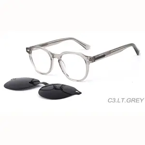 Acetate Optical Frames Eyeglasses Polarized Sunglasses Round Shape Anti Blue Light Eyeglasses Magnetic Clip On Glasses For Men