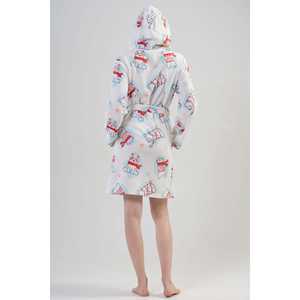 เสื้อคลุมกันหนาวผู้หญิงผ้าฟลีซมีฮู้ด เสื้อคลุมอาบน้ำผ้าพลัฌนุ่มสบาย ชุดนอนลำลอง สีขาวสดใส แขนยาว - Product Image 1